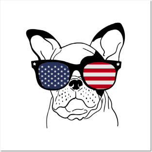 French Bulldog USA American Flag Sunglasses Posters and Art